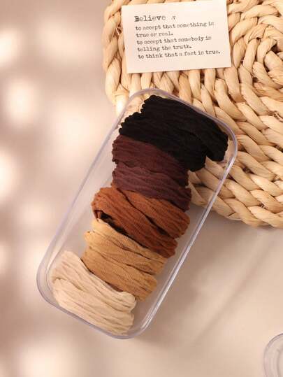 Caja de 10 piezas de coleteros elásticos de unicolor negro y café para mujer, accesorios de cabello casuales