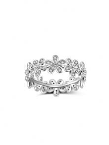 1 chiếc nhẫn bạc S925 đính đá Moissanite hình hoa 0.5CT, thích hợp làm quà tặng cho nữ nhân dịp lễ đính hôn, cưới, dự tiệc, ngày lễ, mùa cưới. - Bạc - Xem 2