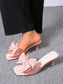 Giày sandal cao gót buộc nơ cho nữ, sandal đế bằng mũi vuông buộc nơ thanh lịch, sandal mùa hè đa năng dành cho nữ - Thích hợp cho các hoạt động giải trí và tụ họp. - Hồng - Xem 4