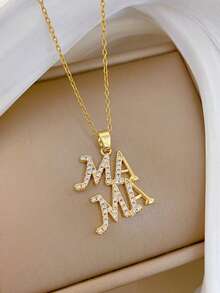 1 chiếc dây chuyền mặt chữ MAMA mạ vàng đính đá CZ dành cho nữ, dây chuyền thép không gỉ tinh tế dành cho mẹ, quà tặng trang sức thời trang nhân Ngày của Mẹ cho phái đẹp. - Vàng - Xem 3