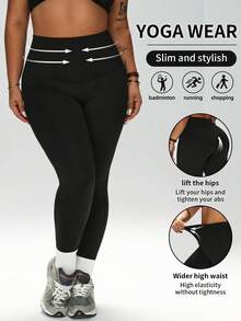 1pc Women's Plus Size Casual Pants, Comfortable Slim Fit Yoga Leggings For Outdoor, Suitable For Spring, Summer, Autumn, Winter Sports - Black - View 1