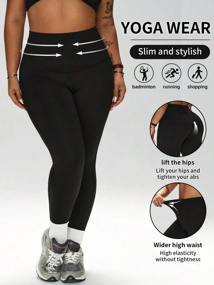 1pc Women's Plus Size Casual Pants, Comfortable Slim Fit Yoga Leggings For Outdoor, Suitable For Spring, Summer, Autumn, Winter Sports - Black - View 1