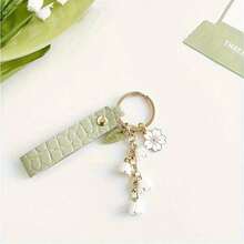 1pc Lily Of The Valley Flower Key Chain Valentine's Day Gift Green Ladies Keychain PU Leather Car Key Chain Accessory Gift Car Accessories Bag Charm School Cute Goth Y2k - màu xanh lá - Xem 2