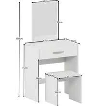 Dressing Table With Mirror And Stool, Dressing Table With 1 Drawer Storage And Built-In-Mirror Vanity Desk Easy Assembly Cosmetics Makeup Storage Organizer Bedroom Furniture - Black - View 6