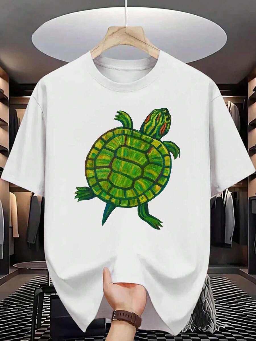 Camiseta de algodón para hombre vintageTurtle con estampado artístico de caparazón de tortuga verde vibrante, algodón puro, estampado de alta calidad, duradera, informal, moda de verano. - Blanco - Ver 1