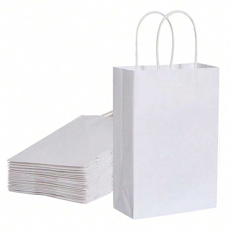 22*19*8cm Thick White Kraft Paper Bag, Small Size, 6/12 Pcs, Gift Packaging Shopping Bag, Suitable For Mother's Day And Other Holidays - View 1