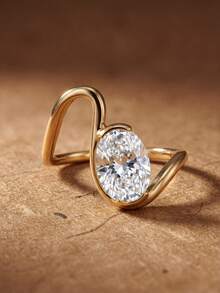 1 chiếc nhẫn nữ bằng bạc sterling 925 sáng bóng, hình quả trứng cong, nhẫn cưới vĩnh cửu, nhẫn đính hôn thanh lịch, quà tặng trang sức tinh tế. - Vàng - Xem 7