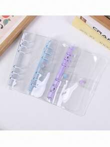 A6 Transparent Loose-Leaf Notebook, Monthly/Dot Matrix/Grid/Lined Loose-Leaf Diary, A6 Ring-Bound Diary, Budget Planner, Bullet Journal, Notebook, Office Supplies, School Supplies, Back To School, A6 Transparent Loose-Leaf Cover Sticker Book, Stickers, 3D Sticker Storage Box, 6-Ring PVC Notebook Set, DIY Diary - White - View 1