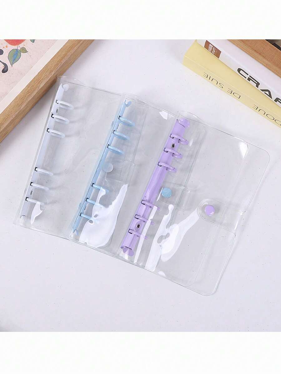 A6 Transparent Loose-Leaf Notebook, Monthly/Dot Matrix/Grid/Lined Loose-Leaf Diary, A6 Ring-Bound Diary, Budget Planner, Bullet Journal, Notebook, Office Supplies, School Supplies, Back To School, A6 Transparent Loose-Leaf Cover Sticker Book, Stickers, 3D Sticker Storage Box, 6-Ring PVC Notebook Set, DIY Diary - White - View 1