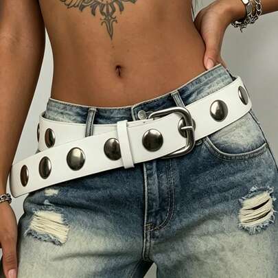New European And American Y2K Subculture Silver Handmade Rivet Belt, Cute & Edgy Punk Rock Jeans Decoration Belt