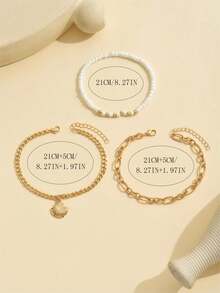 Bộ 3 chiếc vòng chân mặt dây chuyền hình vỏ sò phong cách Bohemian, dây kim loại đính hạt, thích hợp đeo hàng ngày, đi biển và hẹn hò. - Nhiều màu - Xem 4