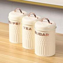 4 piezas de tarros de almacenamiento de alimentos de alta calidad, con estilo minimalista y estilo nórdico, herméticos, adecuados para pan, café, azúcar y té en la cocina - Beis - Ver 7