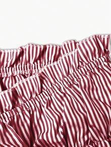 Blue Striped Ruffle Hem Tube Dress - Vacation Beach Mini Dress, Front Tie Elegant Red Summer - Red - View 4