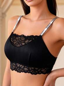 Temptuelle Áo ngực thiết kế chắp vá ren không dây cho nữ - màu đen - Xem 6