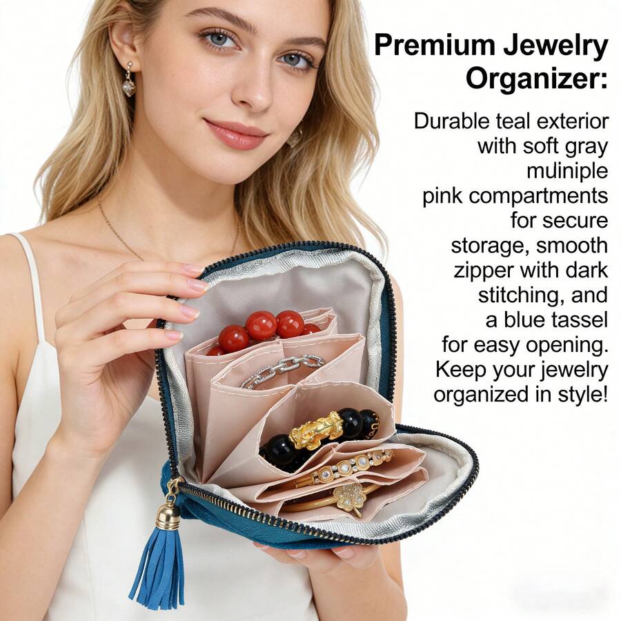 6-Layer Jewelry Organizer, Multi-Compartment, Vintage Zipper Closure, Compact Travel Jewelry Case, Reusable - Multicolor - View 1
