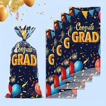 50pcs Assorted New Graduation Season Gift Bags With Patterns, Party OPP Flat Bags With Ribbon - View 2