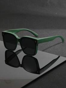 1 Pair Oversized Square Frame Glasses, Minimalist Versatile Design, Fits Over Prescription Glasses, Suitable For Outdoor Gatherings, Vacations, Driving, Also Can Be Used As Photo Props - 彩色 - 查看 12