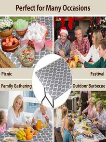 6ft Rectangular Tablecloth With Flannel Lining, Size 30"X72", Water-Resistant And Easy To Clean, Gray Plaid Pattern, Suitable For Camping, Gatherings And Picnics - Grey - View 5