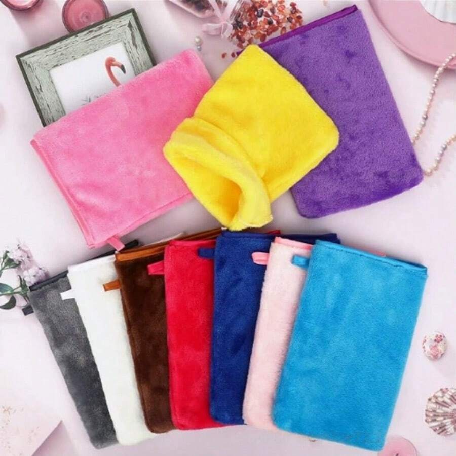 Bộ khăn mặt và khăn rửa mặt bằng vải lông san hô, khăn mềm mại bằng vải flannel để rửa mặt, khăn tẩy trang tái sử dụng có móc treo, nhiều màu sắc. - Nhiều màu - Xem 1