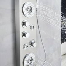 LED Shower Panel Tower System, Bathroom 6 In 1 Black Stainless Steel Shower Panel With Rainfall & Waterfall Shower Head, Handheld Shower, Body Jets, Bidet Sprayer, Temperature Display, Wall Mounted - Brushed Nickel - View 4