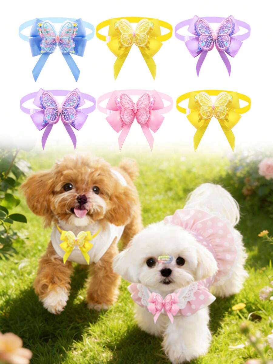 4pcs Dopamine Color Handmade Multi-Layer Colorful Bow Tie, Spring Limited Pet Outfit, Suitable For Outings, Weddings, Birthdays, Photo Shoots, Assorted Styles - Multicolor - View 1