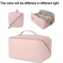 可扩展旅行化妆包，情人节礼物，宽敞的化妆品收纳包，带拉链隔层，可装化妆品和洗漱用品，粉色 - 查看 16
