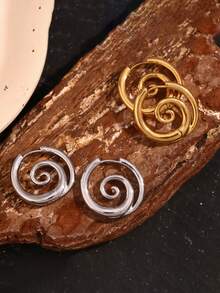 2 đôi bông tai vòng bằng đồng trơn thời trang dành cho nữ, kiểu dáng xoắn ốc tối giản cổ điển, phù hợp để đeo hàng ngày và dự tiệc tối. - Bông tai - Xem 3