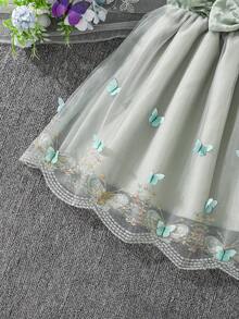 Left Mama Young Girl' Cute Cap Sleeve Mesh Princess Dress, Summer - Green - View 6