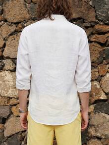 glestore Men's Vintage Old Money Style Textured Button-Down White Shirt, All-Season Casual Versatile Design - White - View 2