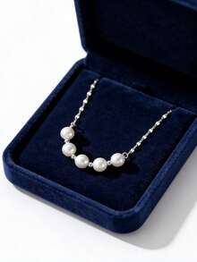 1pc S925 Sterling Silver Pearl Pendant Necklace, Korean & Japanese Style, Women's Luxury Minimalist Elegant Elegant Fashion Delicate Clavicle Chain, Suitable As Mother's Day, Valentine's Day Perfect Neck Decor Gift - Pearl - View 9