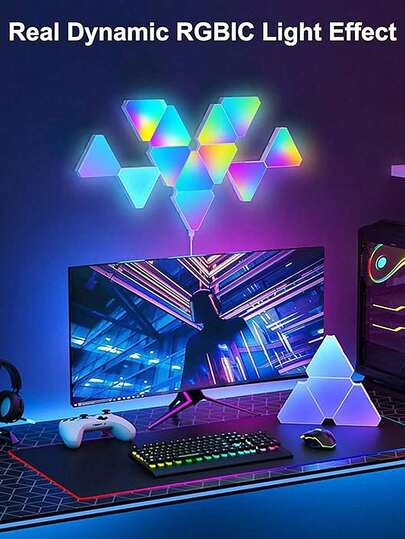 3/6/10/12 pièces Lampe modulaire triangulaire Quantum avec synchronisation musicale et éclairage RVB, panneaux d'éclairage mural LED, éclairage ambiant à formes imbriquées DIY pour salle de jeux, chambre, salle TV, éclairage d'ambiance indirect esthétique pour la décoration de la maison, cadeau parfait pour les gamers