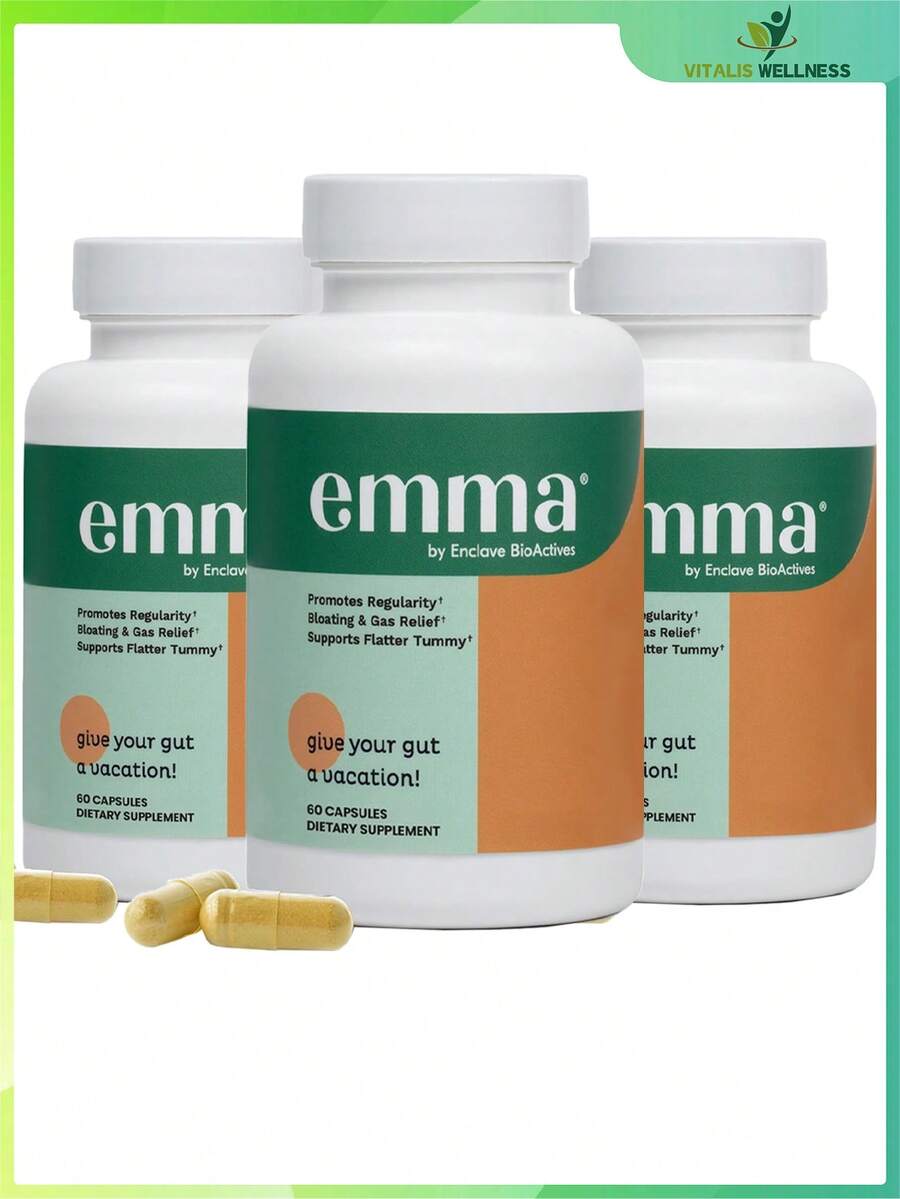 Emma Gut Health Doctors Endorsed Supplement - 60 Capsules - Relief From Gas And Bloating, Repairs Leaky Gut With Magnesium, Berberine, Vitamin D, Quercetin & More - Gut Health & Colon Cleanse Formula - 3bottel - 查看 1