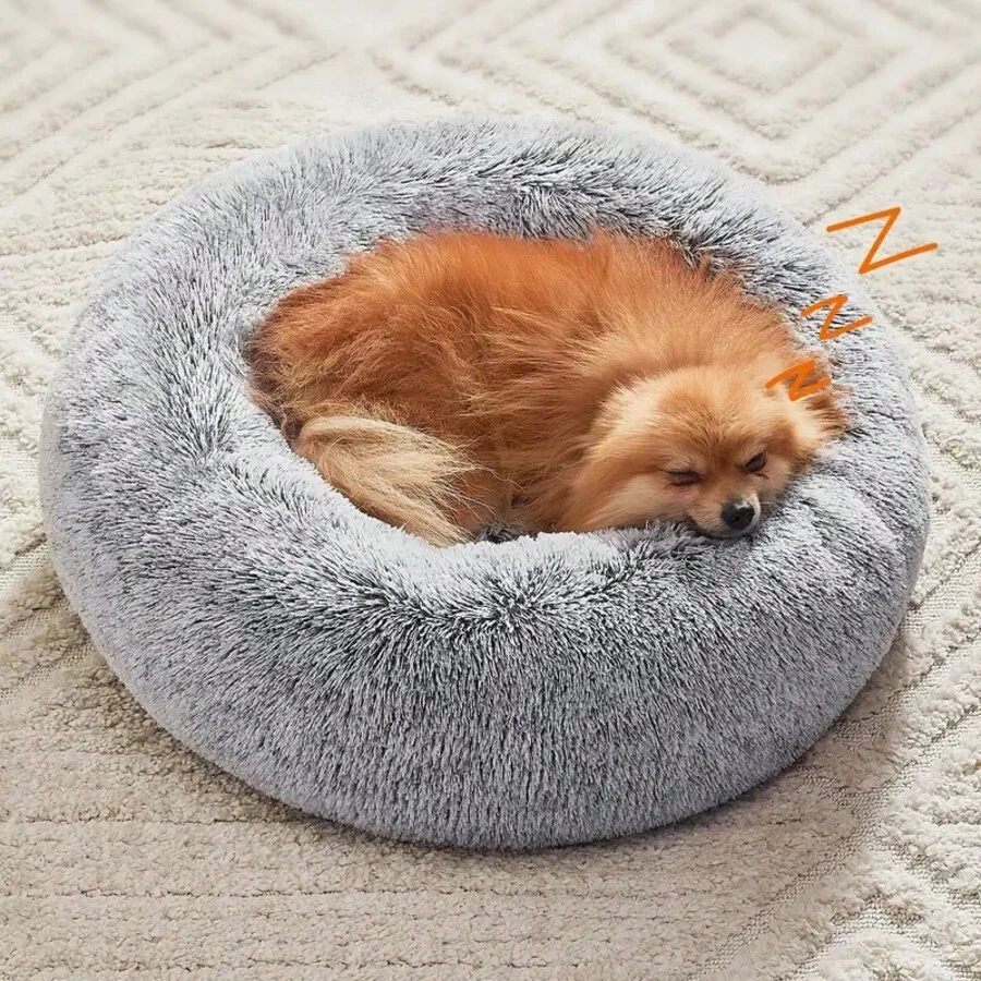 1pc Plush Round Cat Bed, Warm Pet Bed Suitable For Small/Medium/Large Cats & Dogs In Winter - Mocha Brown - View 1