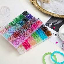 Kit de fabricación de joyas con 24/48 colores de cuentas de cristal de vidrio para pulseras, incluye materiales para hacer pulseras, collares, aretes, adornos de teléfono, llaveros, tobillos y manualidades de joyería (colores aleatorios) - Multicolor - Ver 2