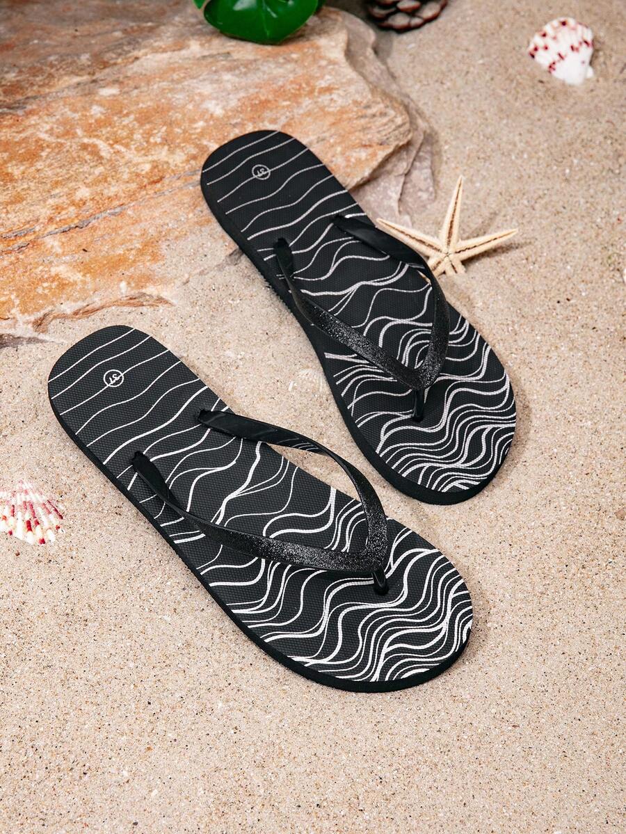 Women's Summer Beach Flip Flops, Non-Slip - Black - View 1