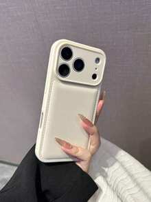 1pc Minimalist Solid Color Leather Texture High-Quality Phone Case Compatible With IPhone 17/17Pro/17Promax/16promax/16/16pro/16plus/15/15promax/15pro/11/12/13/14promax/11pro/11promax/12pro/12promax/13pro/13promax/14pro/14promax, Elegant Creative Design - White - View 1