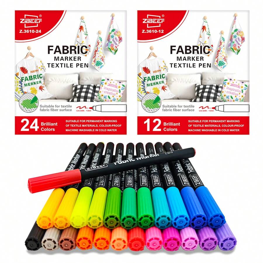 12/24 Colors Fabric Markers, Vibrant Fabric Drawing Pens For Clothes ...