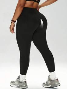 1pc Women's Plus Size Casual Pants, Comfortable Slim Fit Yoga Leggings For Outdoor, Suitable For Spring, Summer, Autumn, Winter Sports - Black - View 2