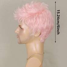 6 Inch Pink Short Spiky Fluffy Men's Wig, Heat Resistant Synthetic Fiber Material, Natural Layered Style Suitable For Cosplay, Halloween Party, Daily Wear - Multicolor - View 5