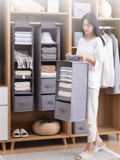 1pc Multi-Layer Non-Woven Hanging Storage Bag, Over-The-Door Organizer Bag, Multi-Purpose Storage Pouch For Decorations, Holiday Decor, Room Decor, Home Decor, Bedroom Storage, Suitable For Women's White T-Shirts, Black Pants, Winter Clothes, Dresses, Elegant Ladies Dresses