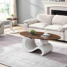 Modern Nesting Coffee Table Set Of 2, 2-Piece Oval Decorative Living Room Table Set With White Faux Marble Top And Gold Metal Base, Oval Coffee Table And Round End Table Set - White-3 - View 5
