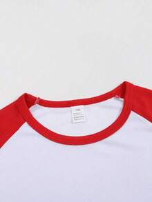 Disney Children's Color-Blocked White And Red Top, Summer Casual Multifunctional "Cars" Lightning McQueen Pattern T-Shirt, Breathable And Suitable For Boys And Girls - 白色拼紅色 - 查看 4