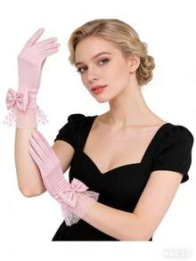 1 Pair Women's Sexy Bridal Wedding Gown Fingerless Gloves, Formal Dress Accessory,Summer,Beach,Elegant,Party - Pink - View 14
