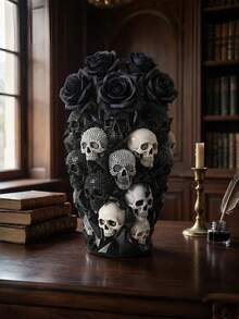 Vaso de Resina Preta com Design Embossed 3D de Caveira, Adequado para Rosas Pretas, Decoração de Casa Estilo Gótico, Aplicável para Quarto, Sala de Estar, Decoração de Festa de Halloween, Presente Único para Entusiastas do Estilo Gótico - A - Visão 6
