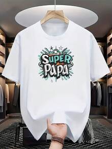 Vintage Short-Sleeve T-Shirt With A Crew Neck And A Creative Graffiti-Style Print Featuring The Colorful Letters "Super Papa" (With Stars And - 白色 - 查看 4