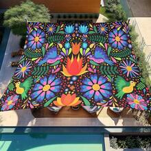 Toldo rectangular de lona con estampado floral mexicano multicolor, toldo solar impermeable para exteriores para patio, jardín, balcón - A - Ver 2