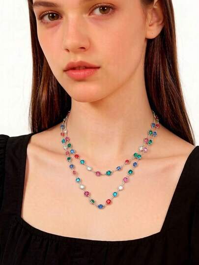 1件装彩色多巴胺星光石项链，女士百搭颈链