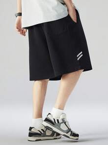 2pcs Plus Size Embroidered Straight Leg Casual Loose Shorts - Black - View 7