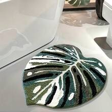 1pc Deep Green Leaf Pattern Soft, Absorbent, Fluffy Bathroom Mat, Suitable For Home Decor, Entryway And Indoor Protection, Bathroom Mat, Bathroom Rug, Door Mat, Small Rug, Carpet, Mat, Home Decor, Area Small Rug, Outdoor Mat, Home Decor, Area Rug, Bedroom Rug, Graduation Gift, Washable Carpet - Multicolor - View 2