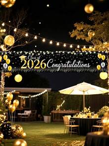 1pc 2026 Graduation Decorative Banner, Polyester Hanging Flag, 2026 Graduation Background Banner, Gold Balloon Graduation Cap Banner, Graduation Congratulations Banner, Black And Gold Graduation Slogan Banner, We Are Proud Of You Hanging Flag, Graduation Celebration Background Banner, Graduation Party Supplies, Graduation Home Decor, Graduation Celebration Decoration, Indoor Outdoor Yard Hanging Banner, Graduation Gift, Party Favors - Black Gold Graduation - View 7